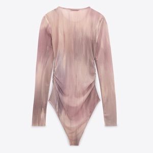 Zara Printed Tulle Bodysuit Sz S